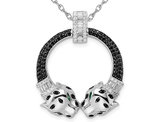 Sterling Silver Double Cheetah Head Pendant Necklace with Cubic Zirconias with Chain